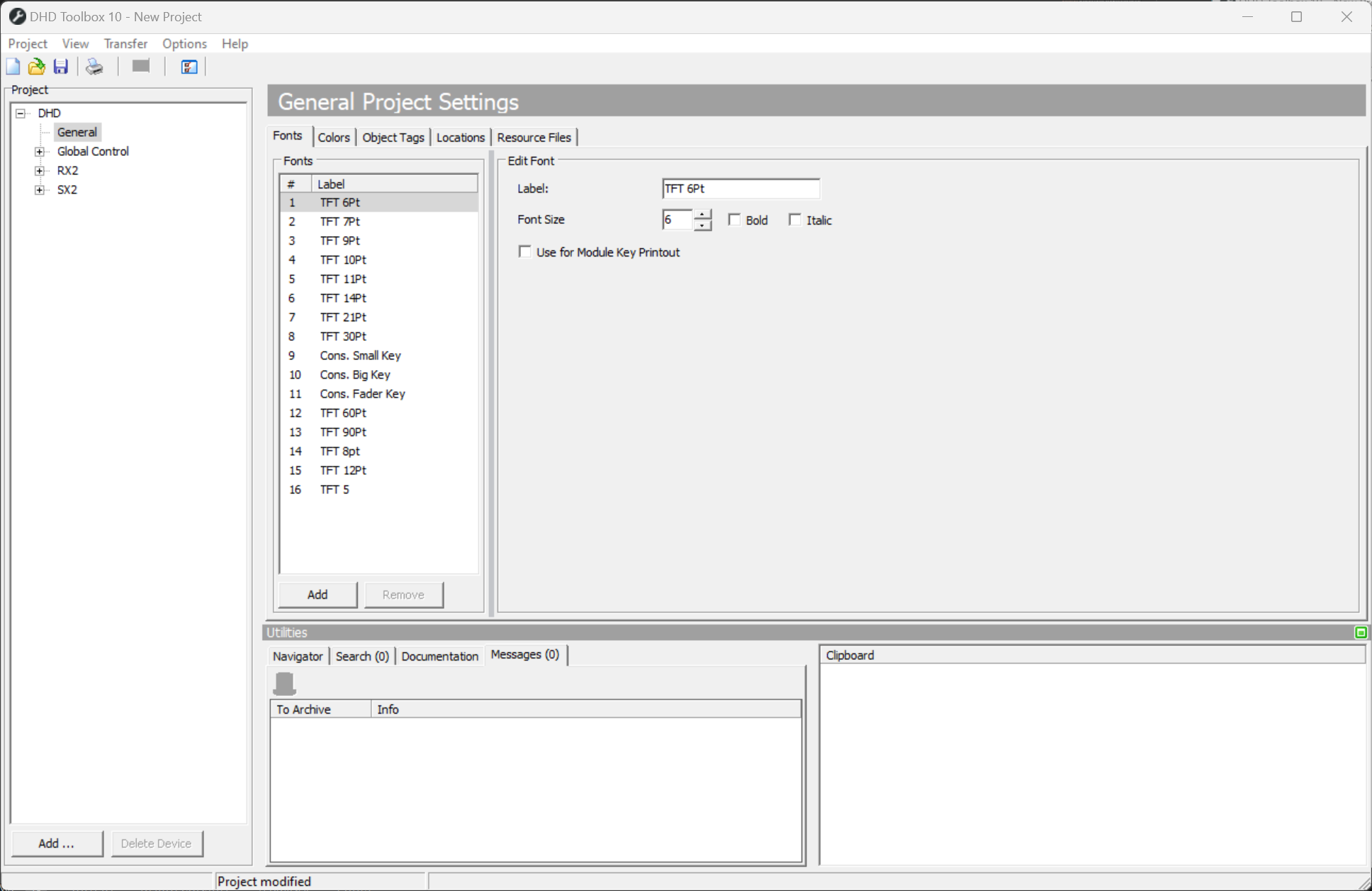 Font tab. Centrally define custom font settings.