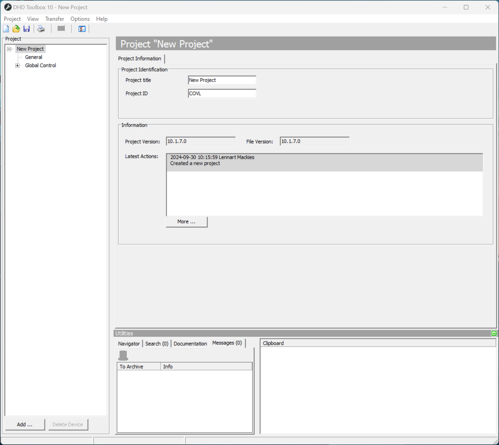 General Project settings page on <Project> Node.
