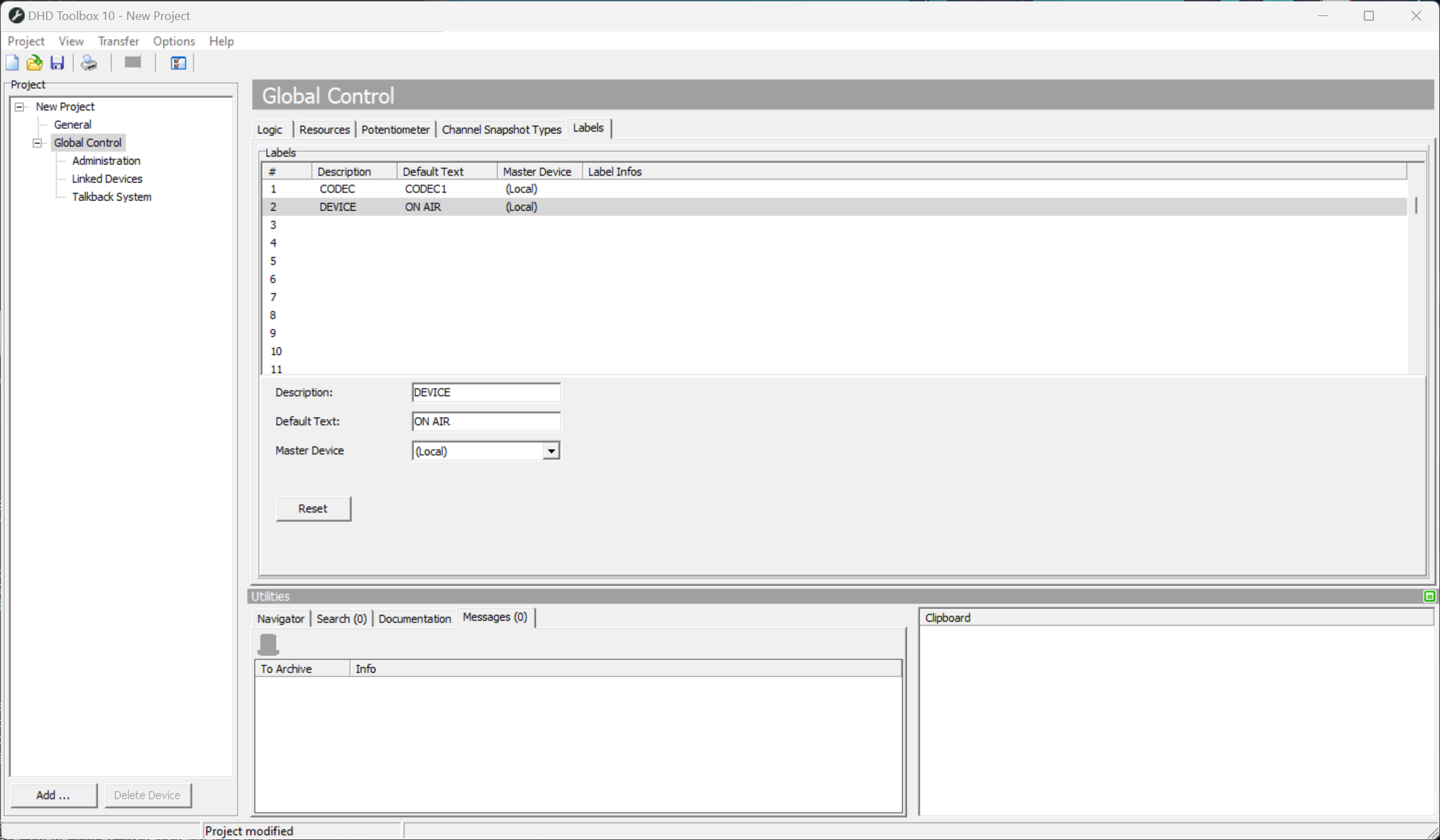 Global Labels, Editing Global label options