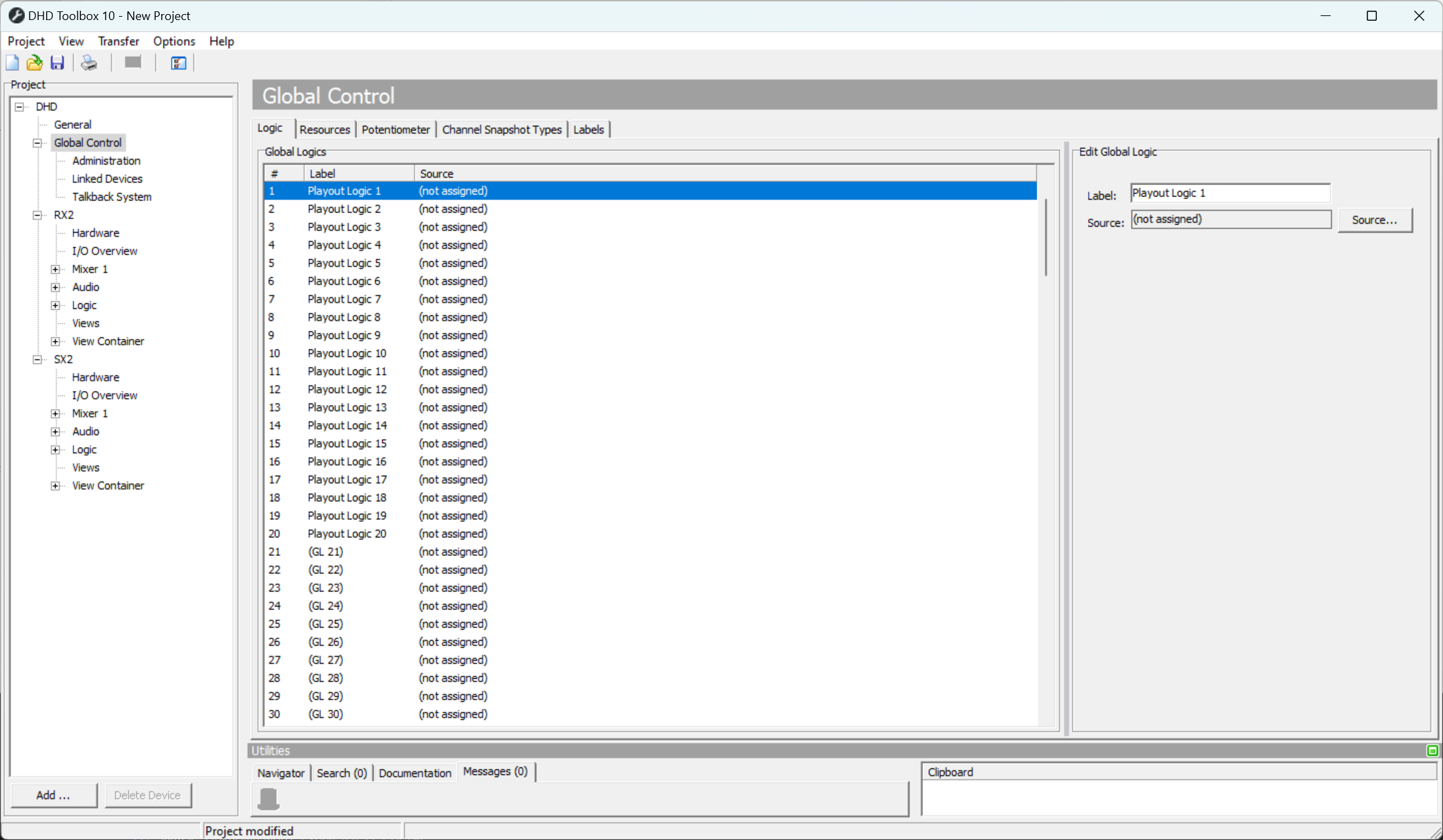 Global logics, configuration of the global logic functions.