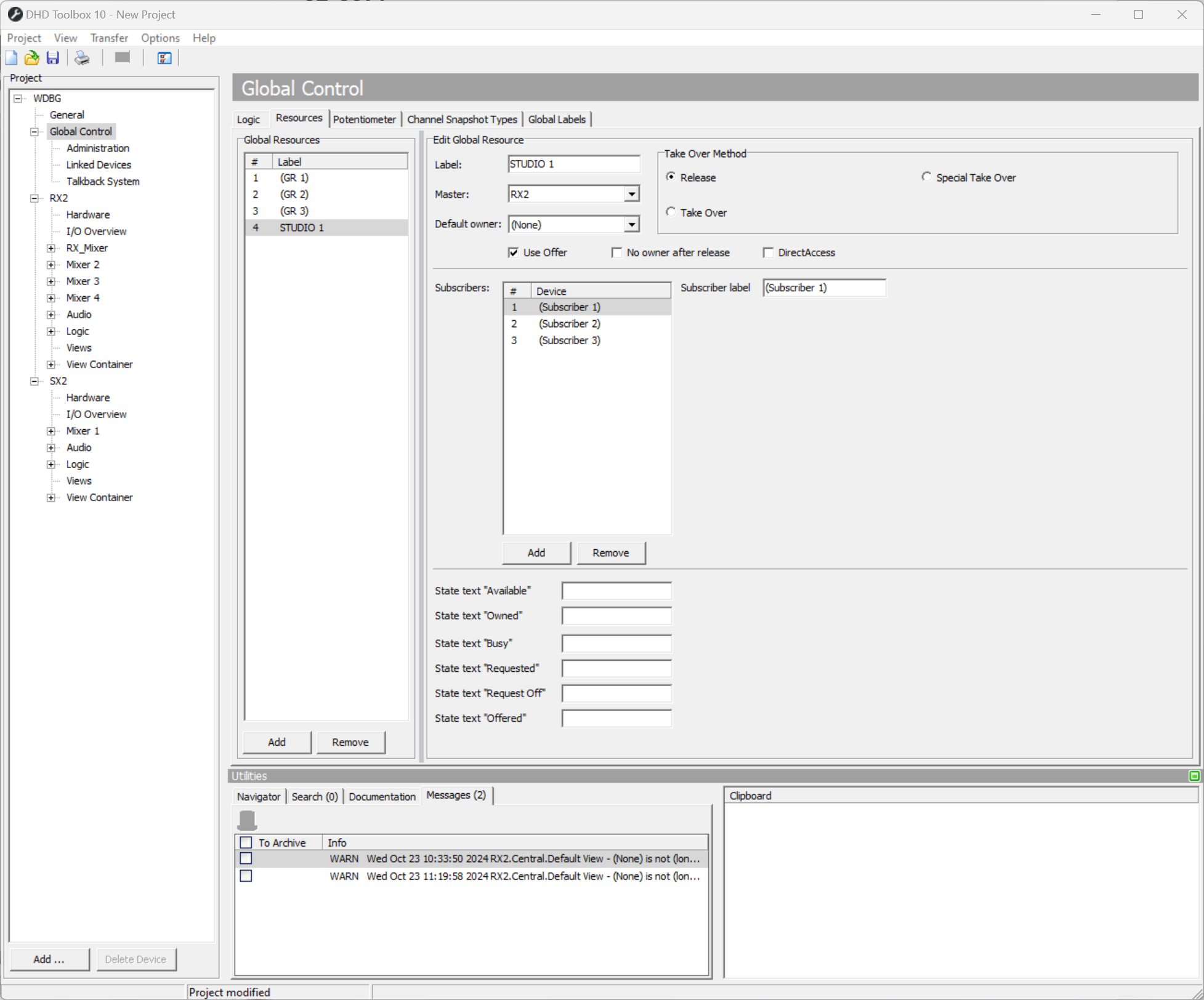 Configuration Dialog for global resources.