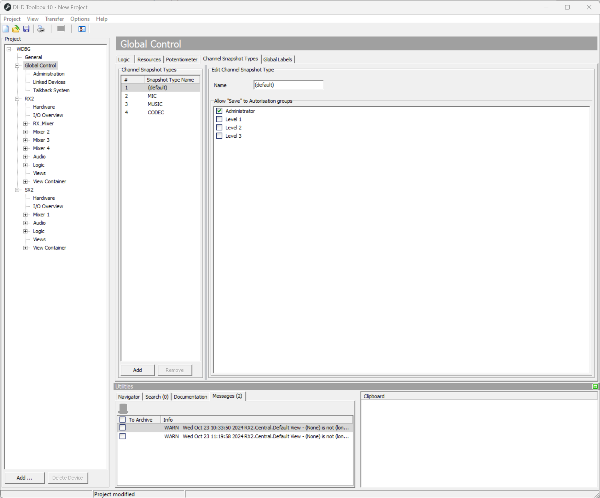 Creating global Channel Snapshot Types.