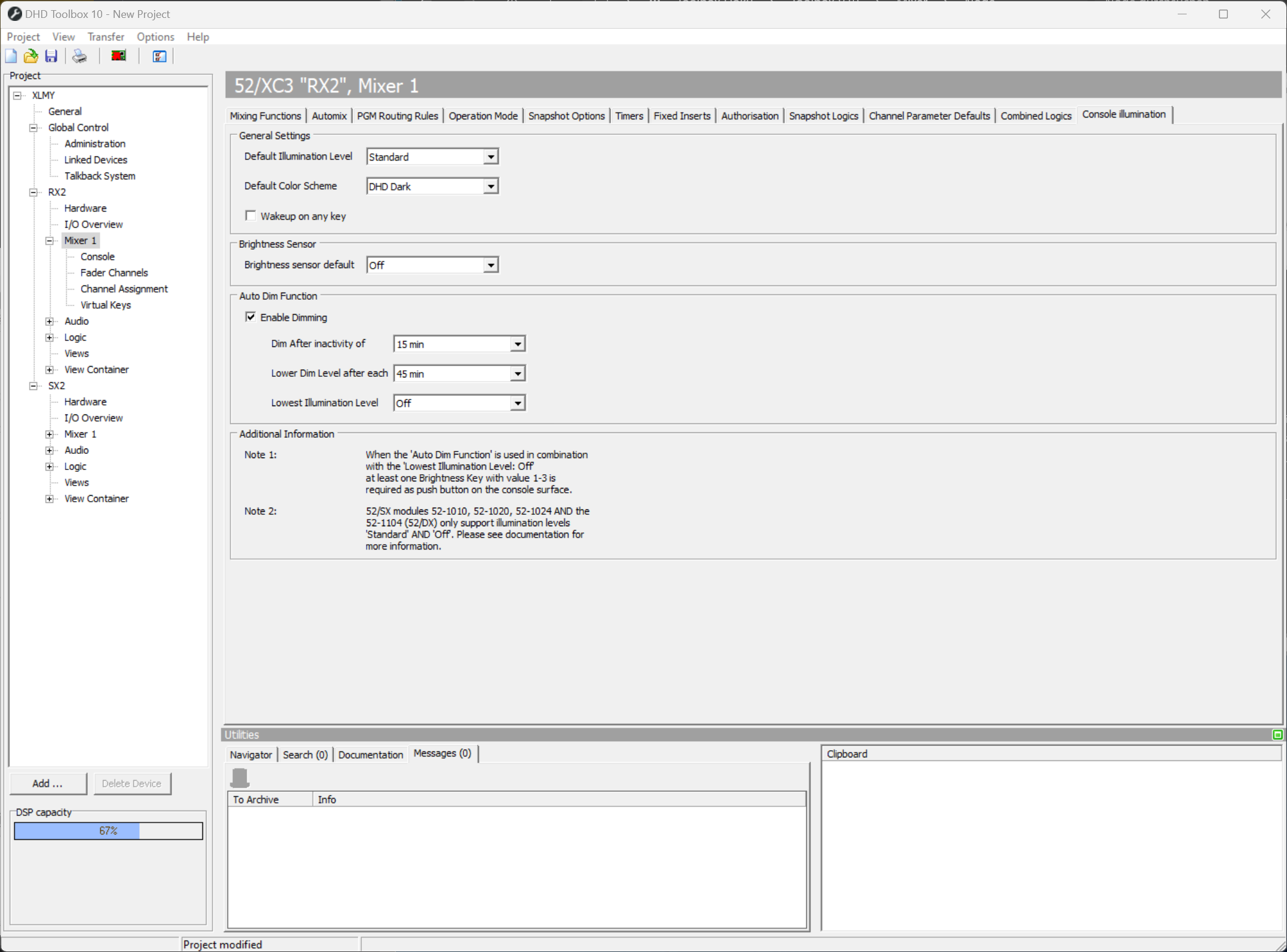 Console Illumination tab