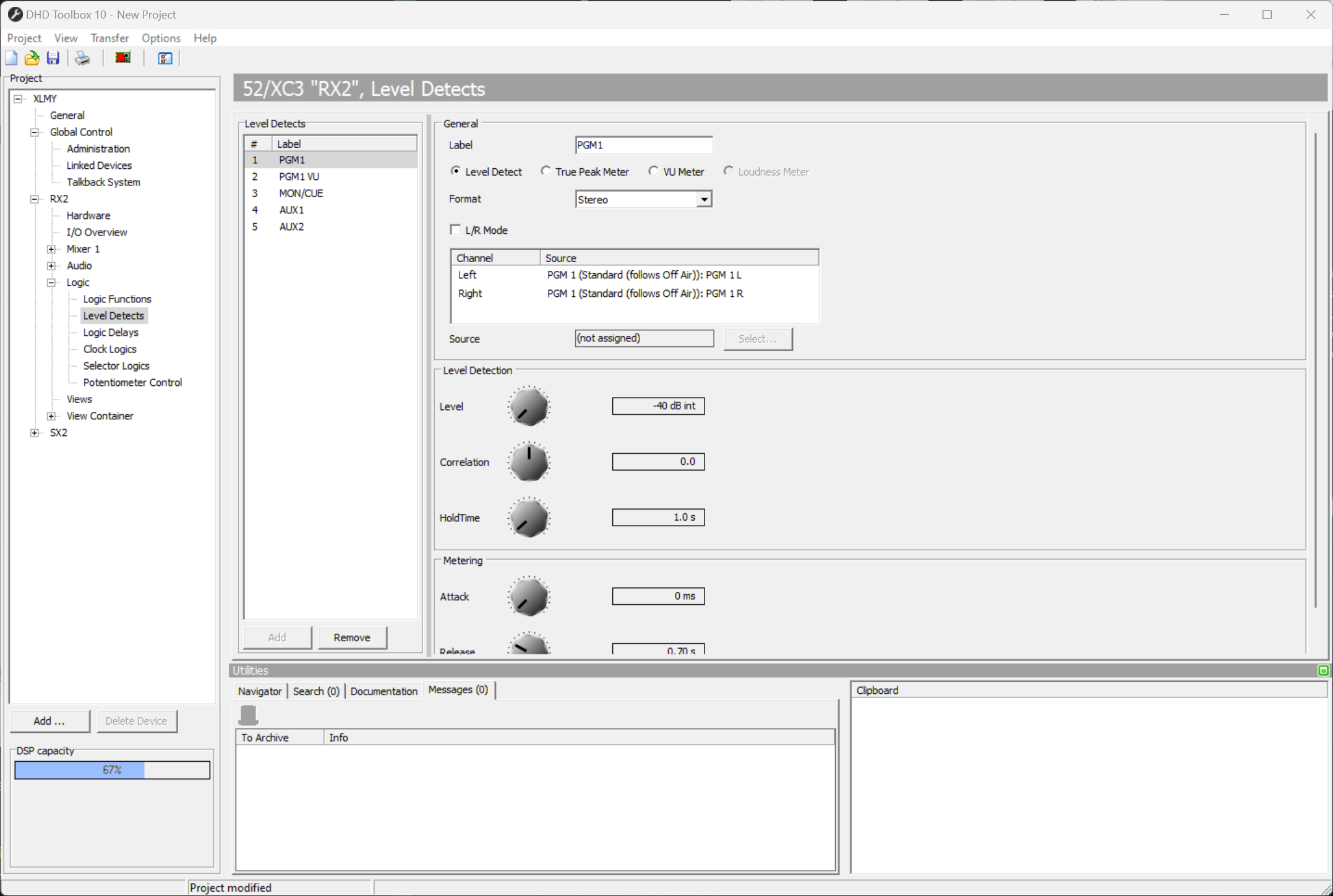 Level Detects Page, Configuring a new Peak Programme Metering