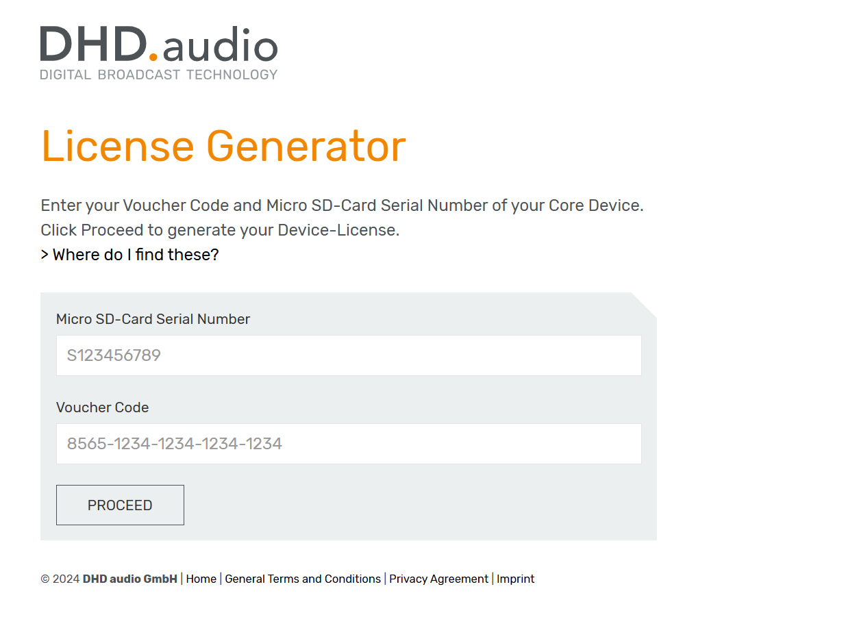 License Generator Page