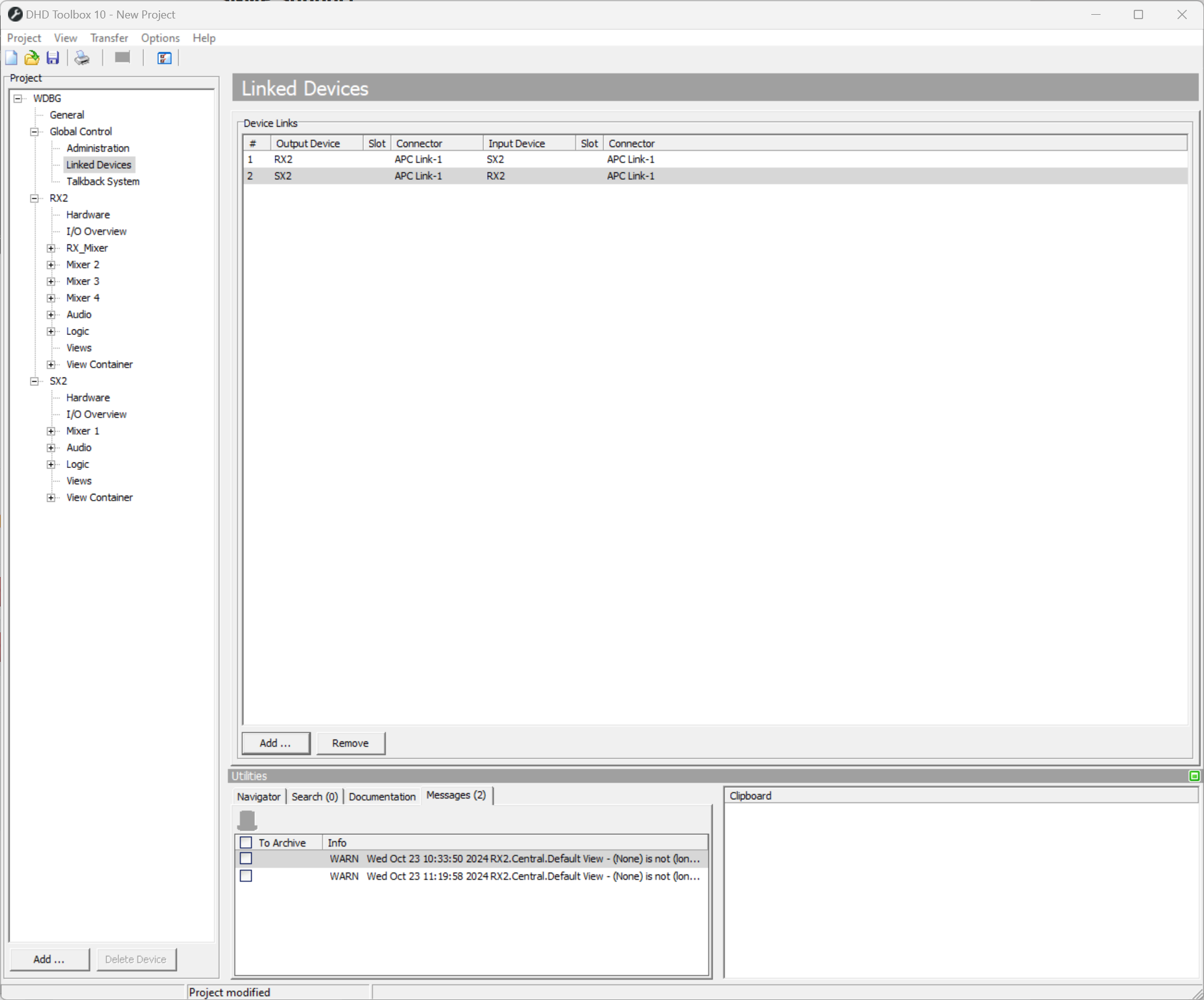 Configuration of three bidirectional device links between APC ports.