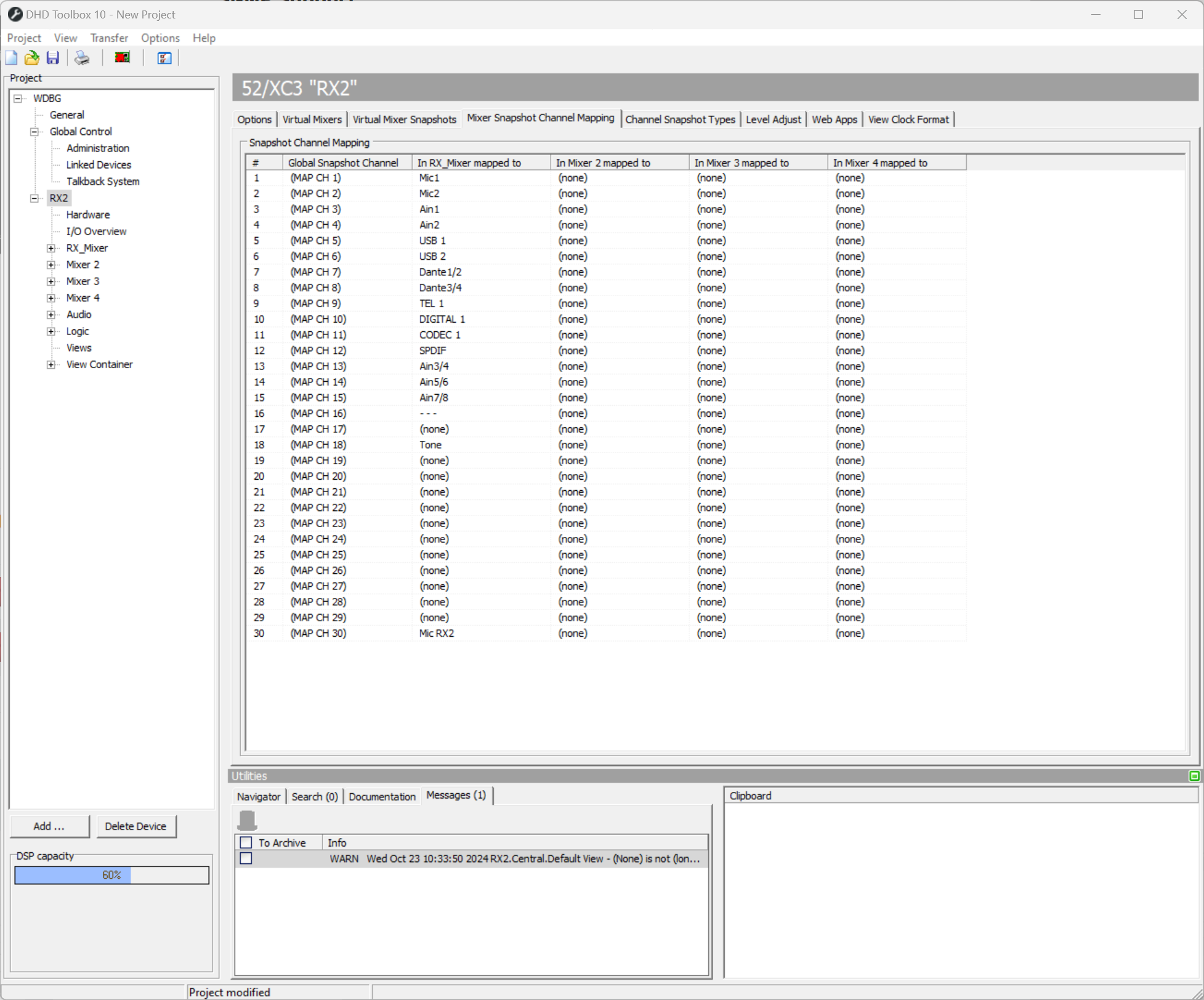 Mixer Snapshot Channel Mapping