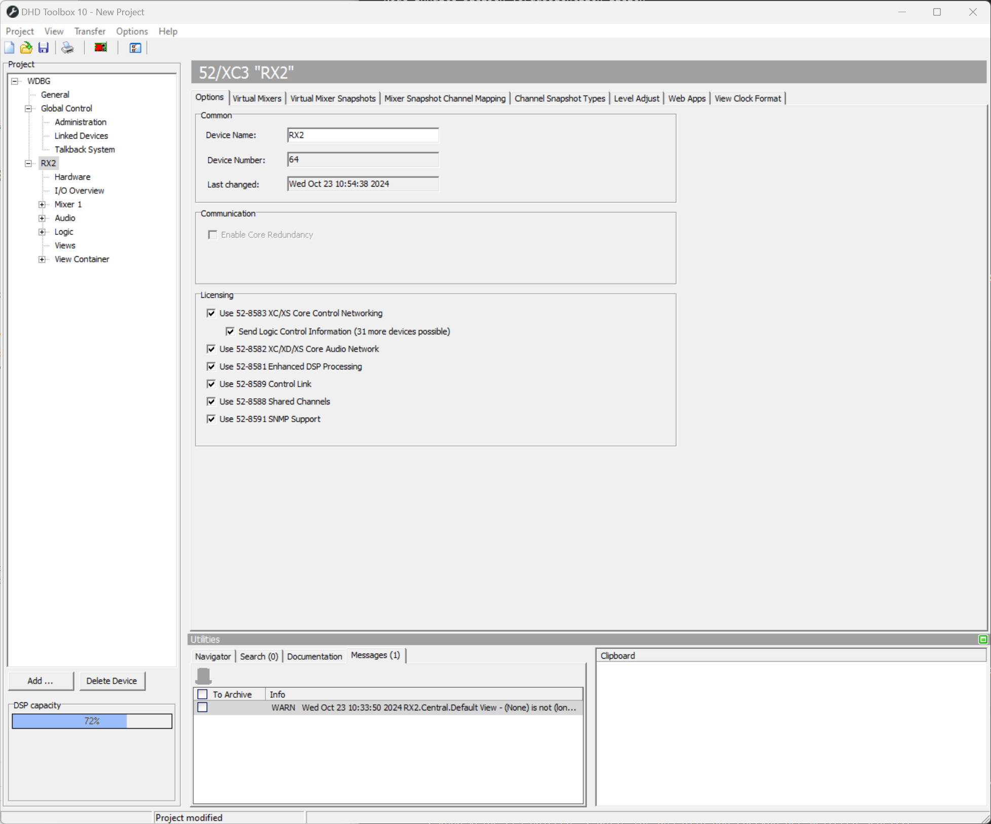Device Options, general options for a 52/XC device.