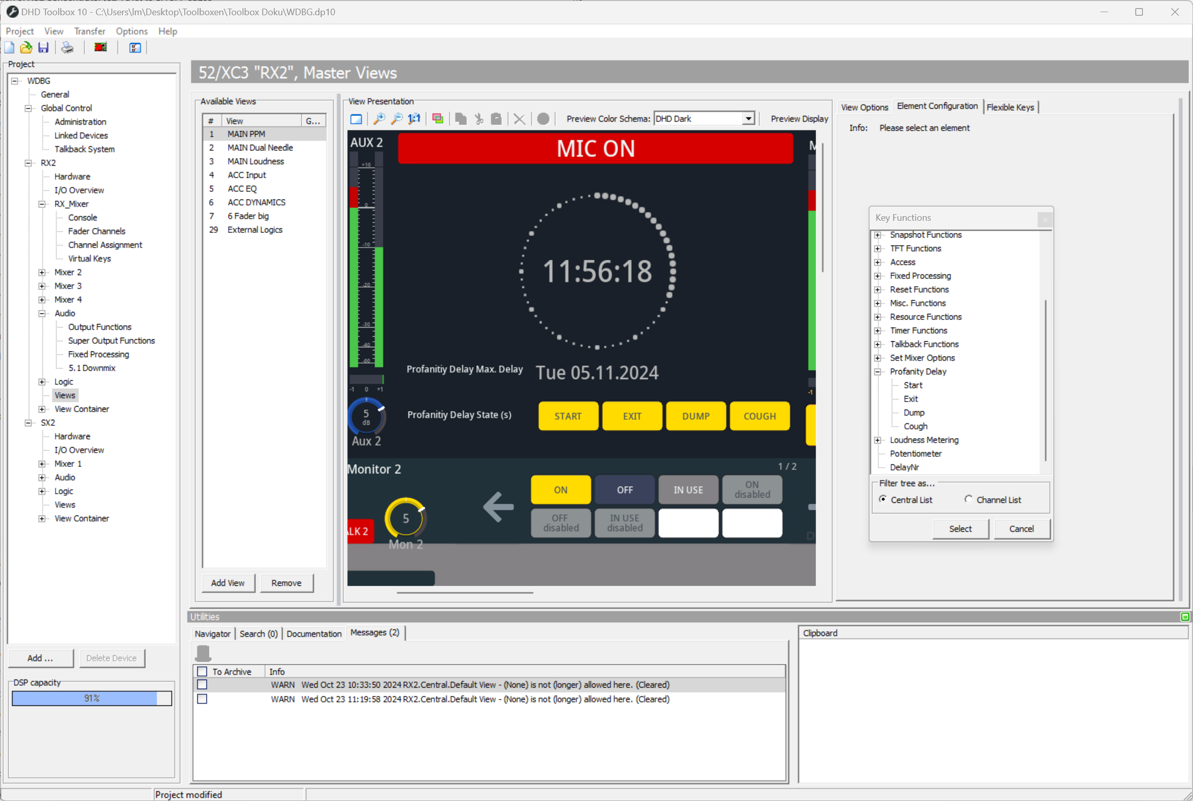 Assign profanity delay key functions to push buttons