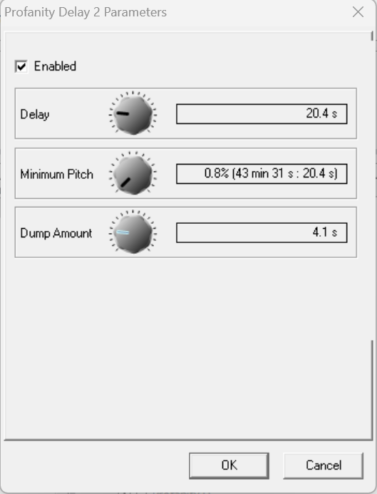 Profanity delay parameters window (for Profanity Delay 2)