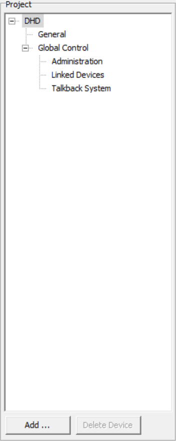 Project area with nodes for general settings - in a new project