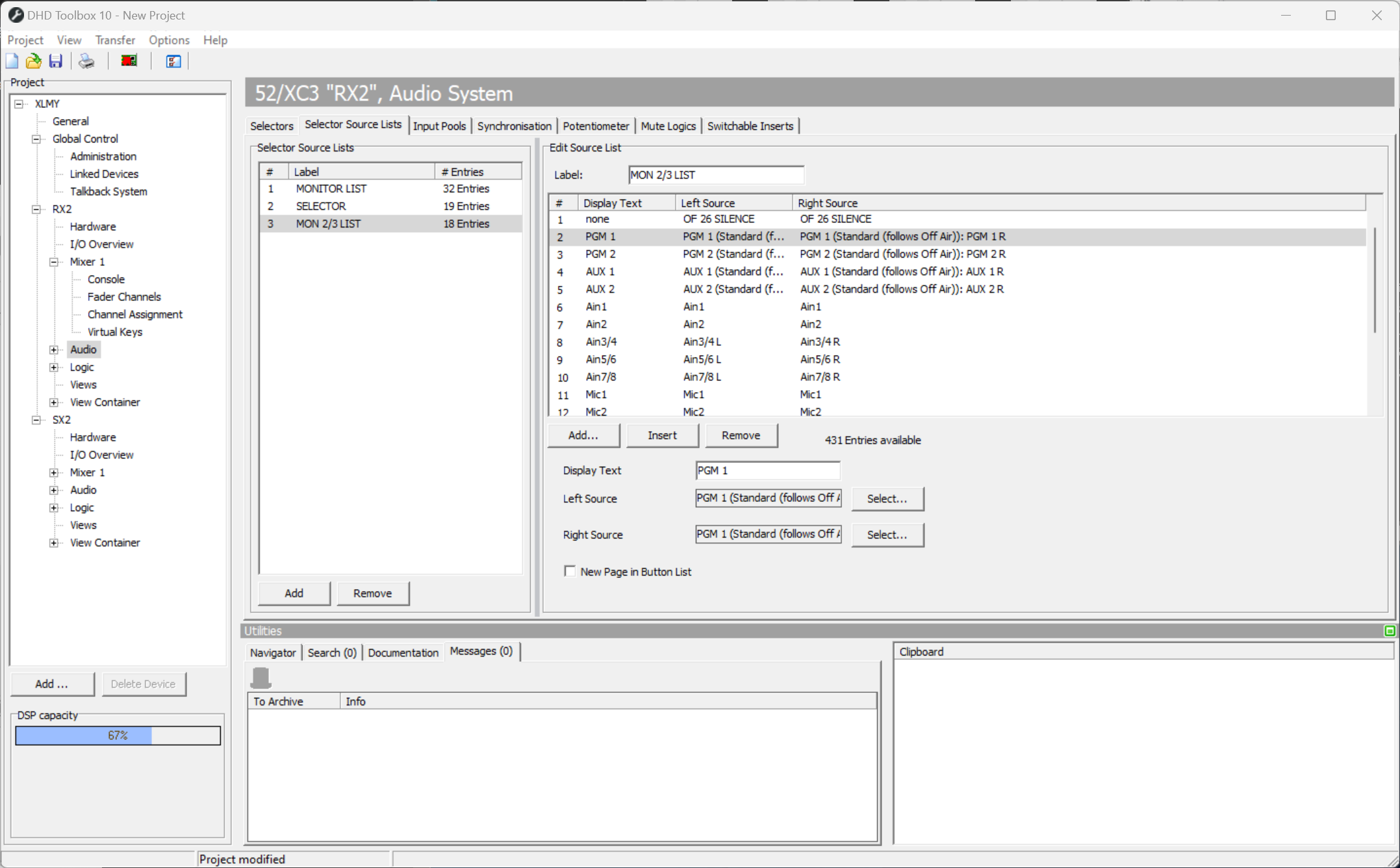Selector Source Lists, Configuring signal lists.