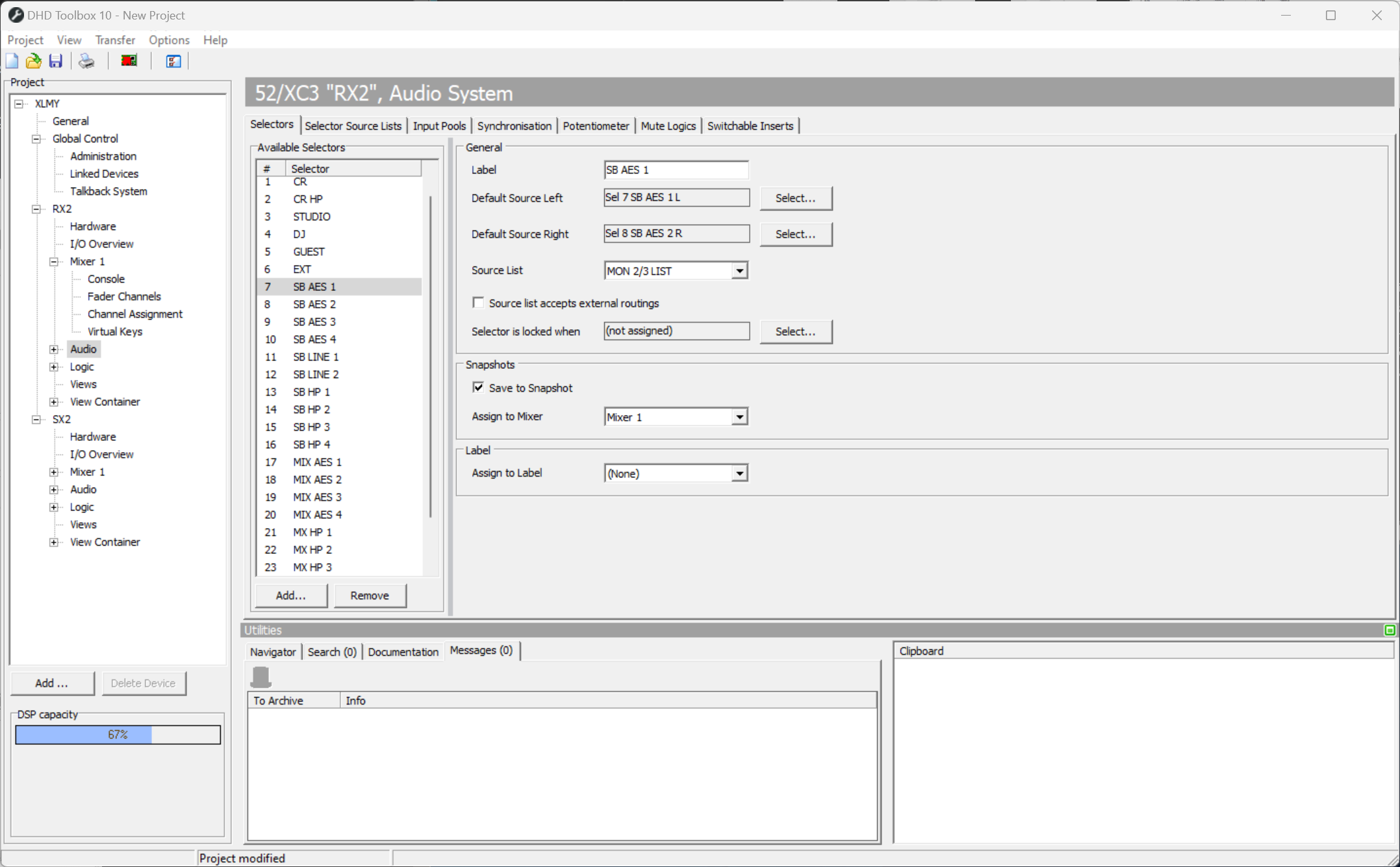 Selectors, Assigning the audio sources.