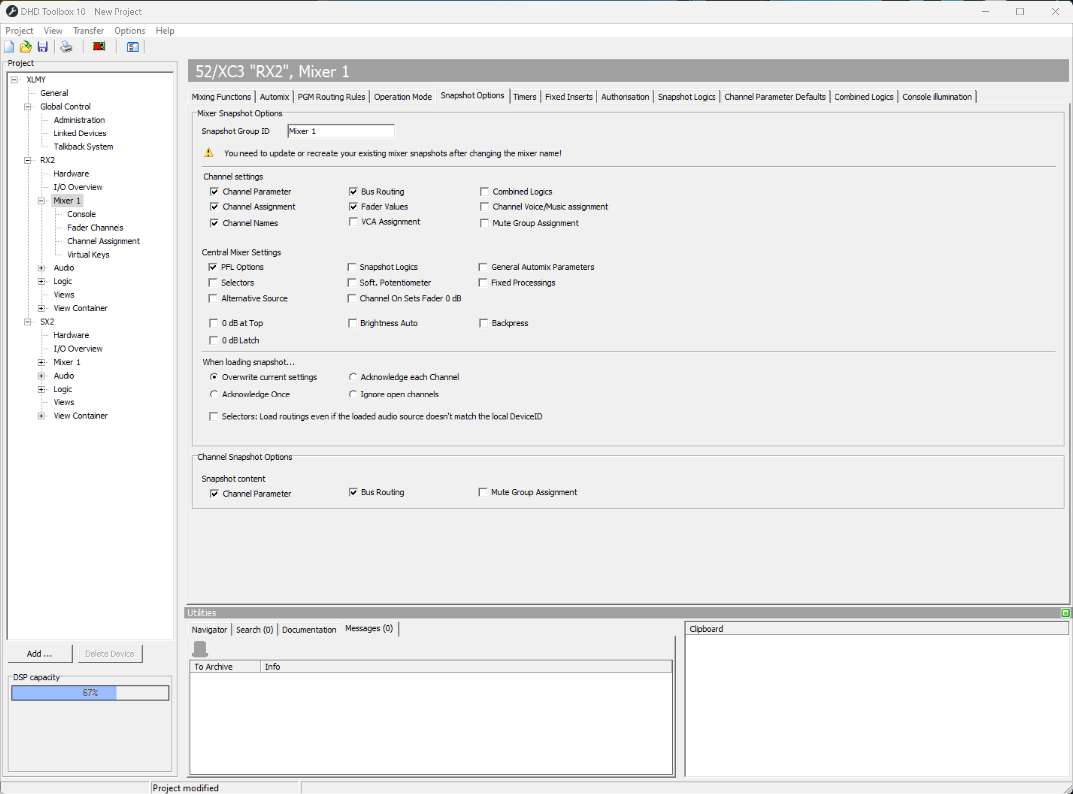 Snapshot Options Page.