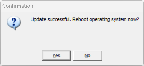 Confirmation message prior to the device reboot.