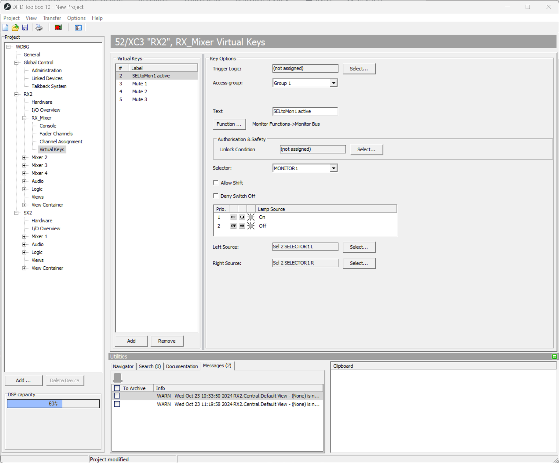 Setting up virtual keys.