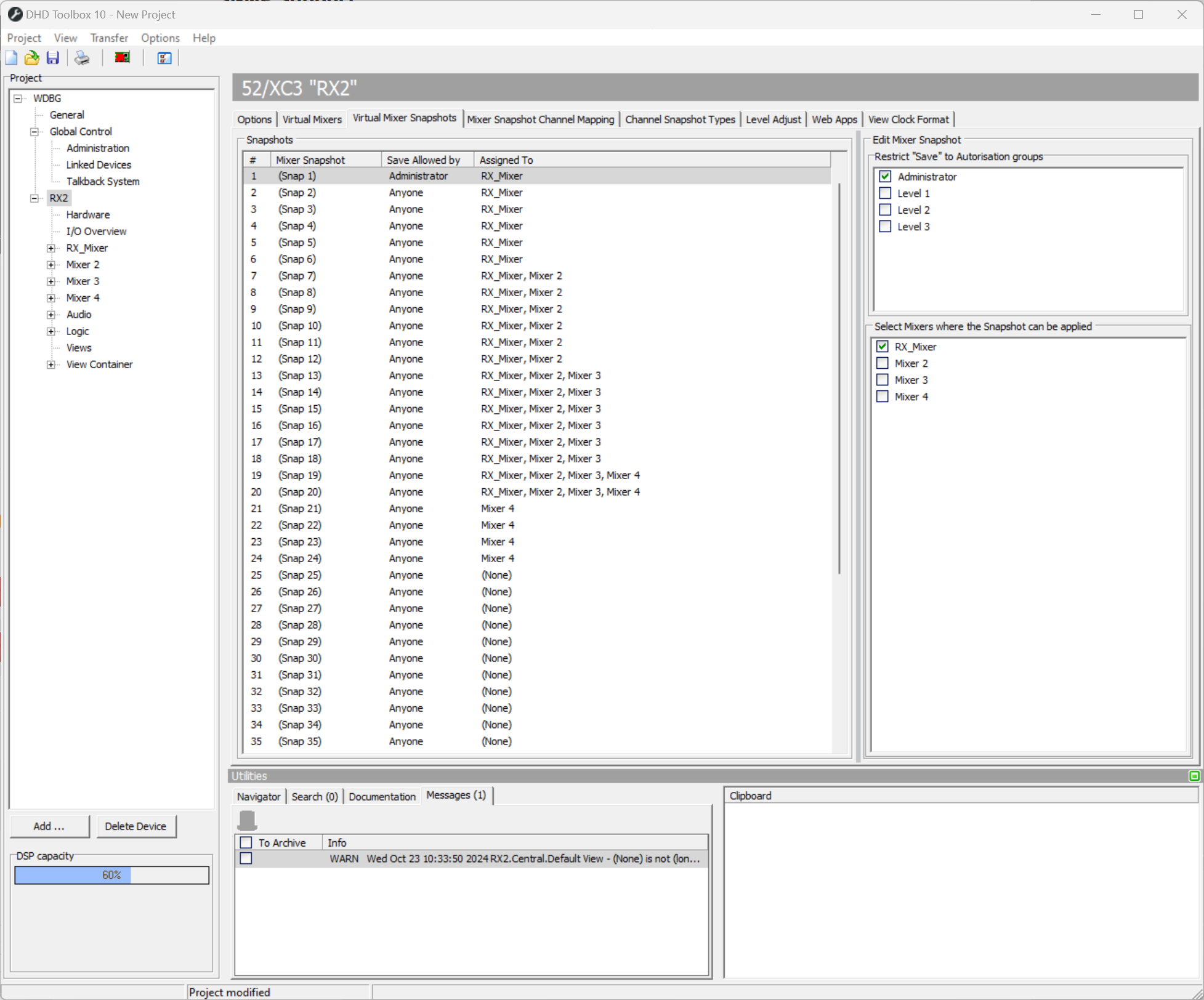 Administrating Virtual Mixer Snapshots.