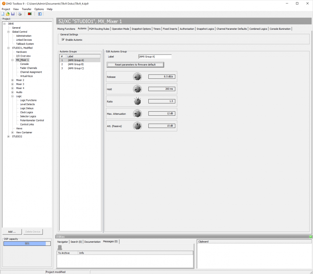 Automix Configuration window