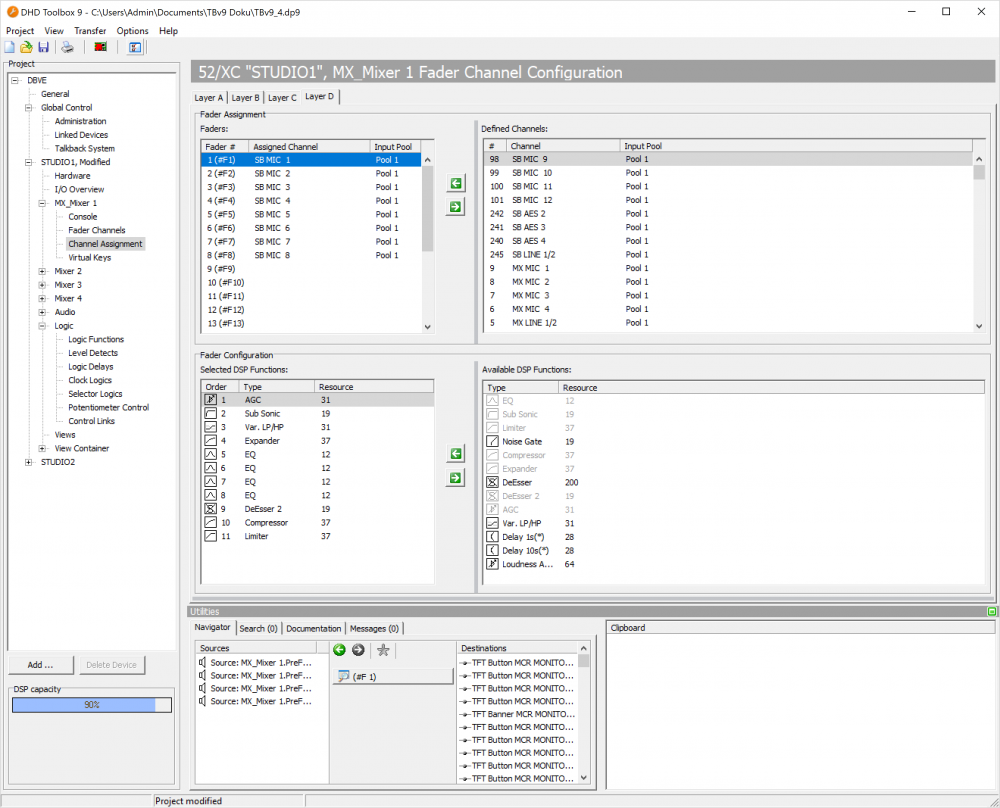 Channel Assignment, assigning fader channels to faders, defining input processing.