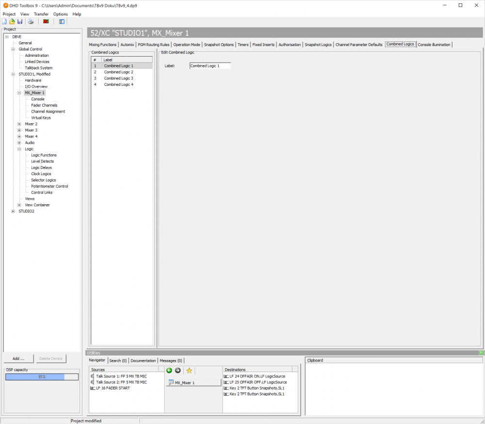 Combined Logics tab - renaming combined logics
