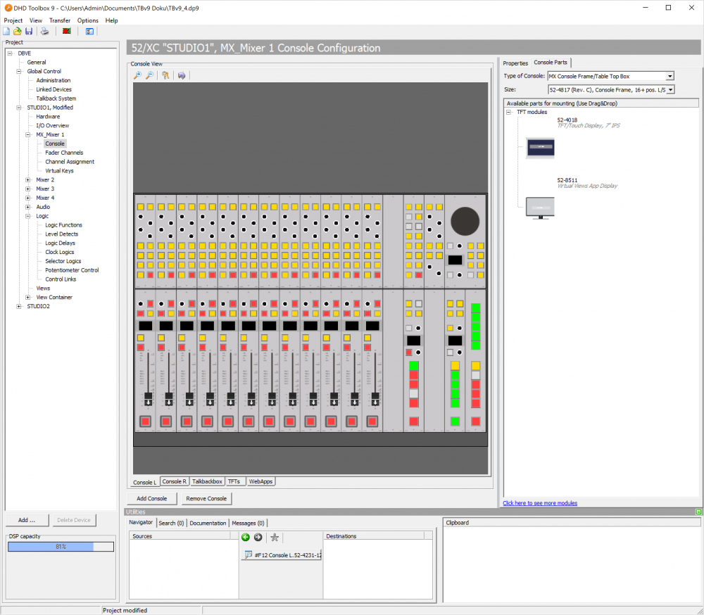 <Mixer> - Console page with Console Parts tab