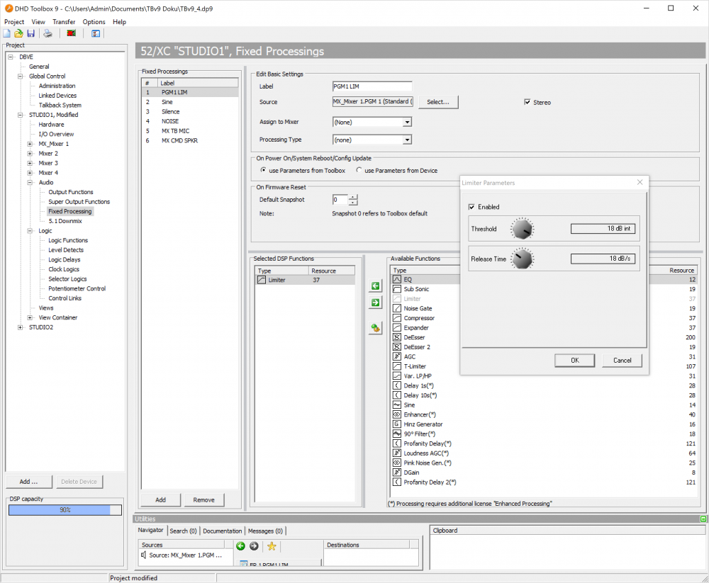 Fixed Processing, configuration of a limiter.