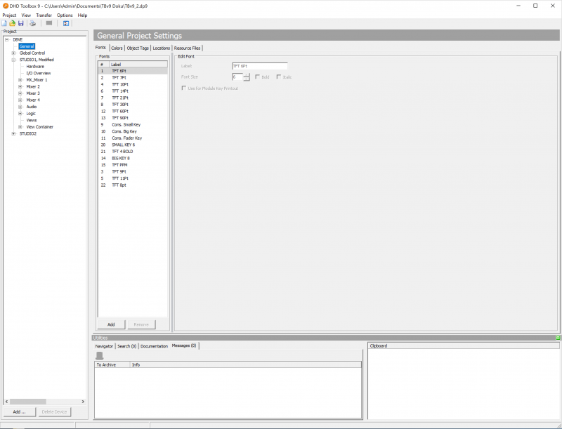 Font tab. Centrally define custom font settings.
