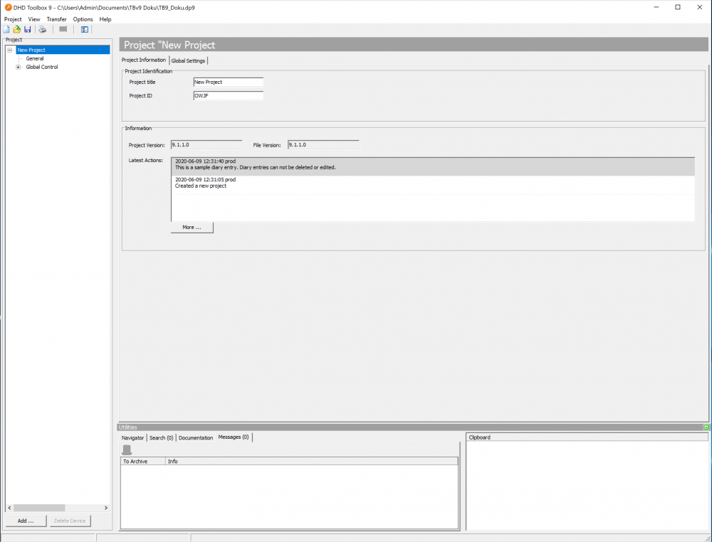 General Project settings page on <Project> Node.