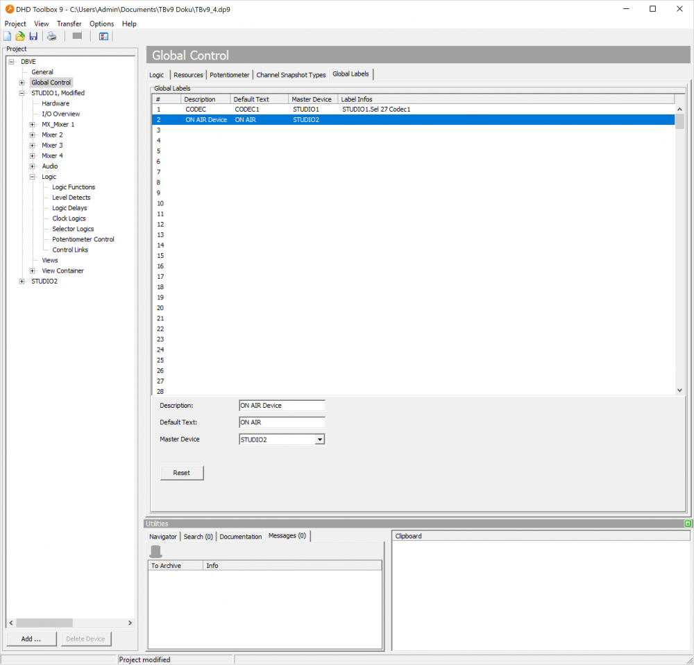 Global Labels, Editing Global label options
