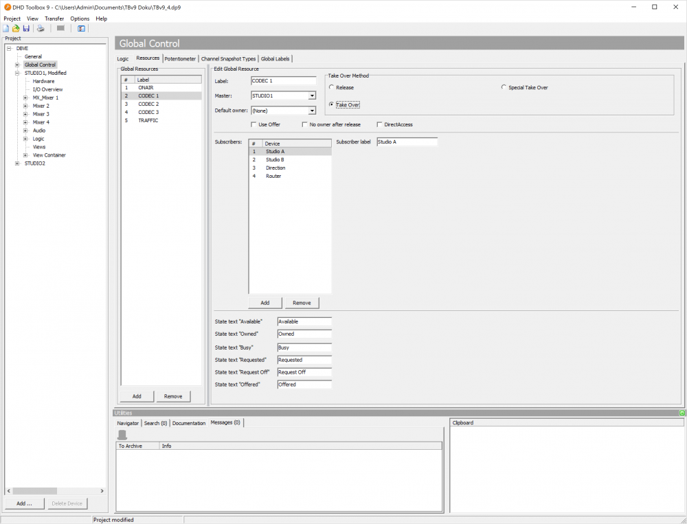 Configuration Dialog for global resources.