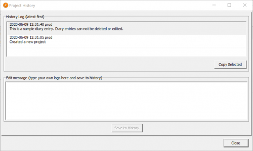 Project History, logging modifications during configuration.