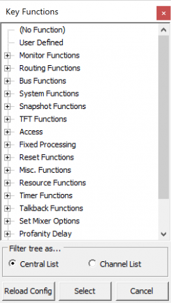 Window Key Functions, selecting key functions.