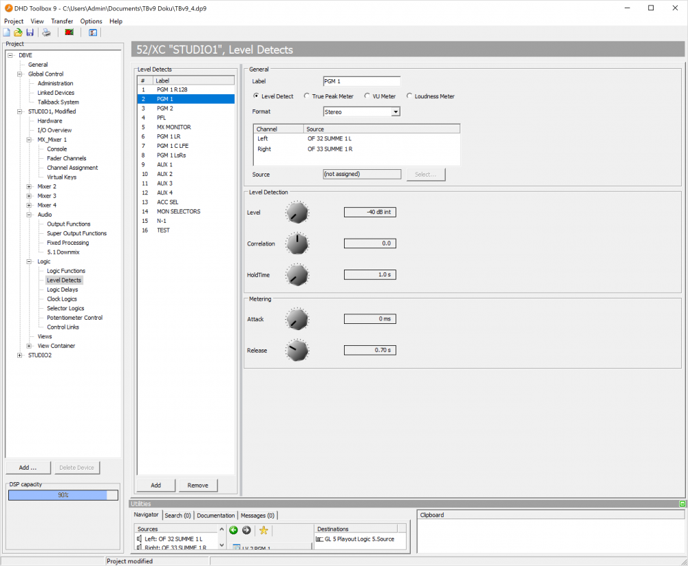 Level Detects Page, Configuring a new Peak Programme Metering