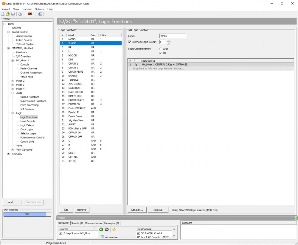 Logic functions, configuration dialog.