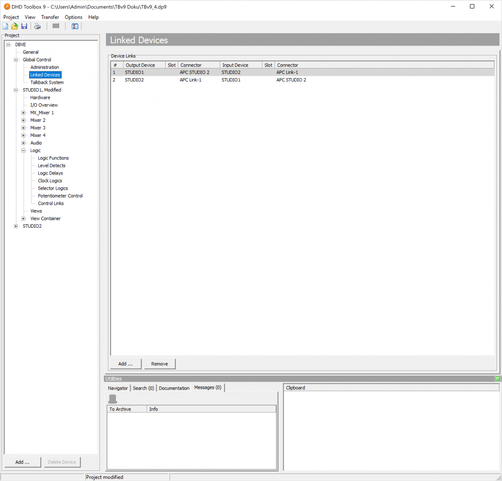 Configuration of three bidirectional device links between APC ports.