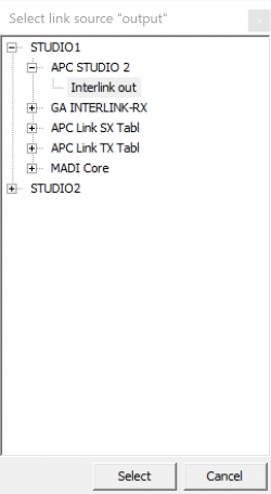 Setting up a device link, window for selecting the source.