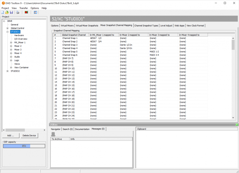 Mixer Snapshot Channel Mapping