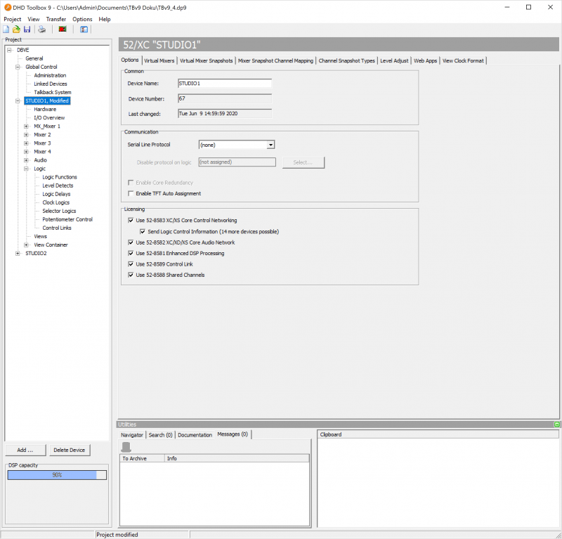 Device Options, general options for a 52/XC device.