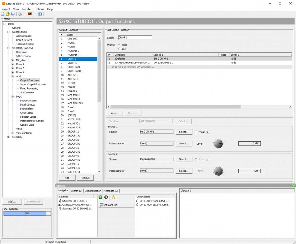 Output functions, selecting audio sources.