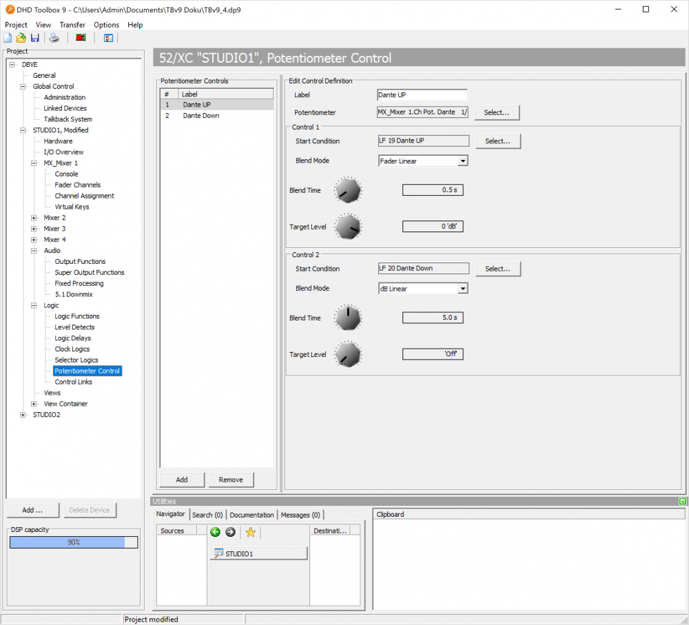 Potentiometer Control settings page