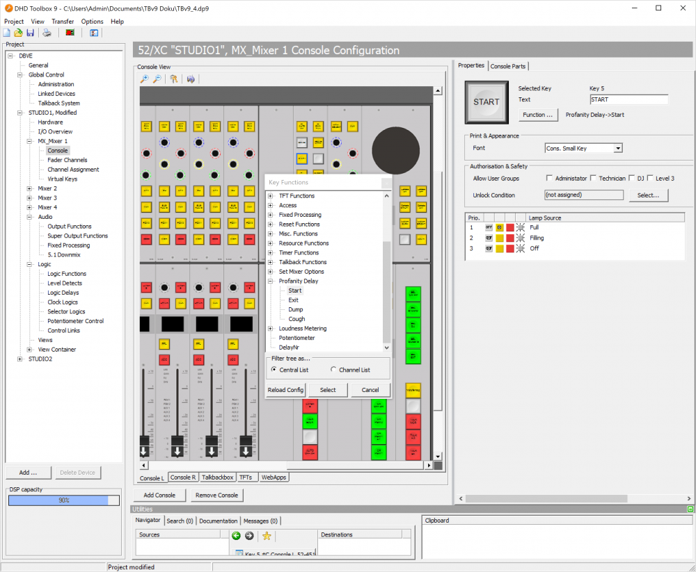 Assign profanity delay key functions to push buttons