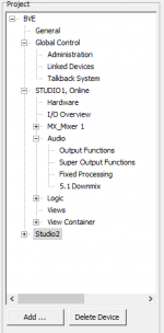 Project area with nodes for general settings and device specific settings
