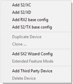 Context menu of the project area