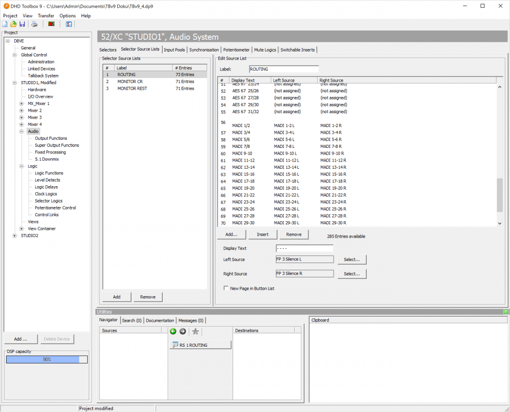 Selector Source Lists, Configuring signal lists.