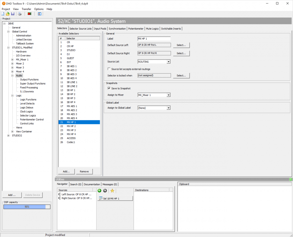 Selectors, Assigning the audio sources.