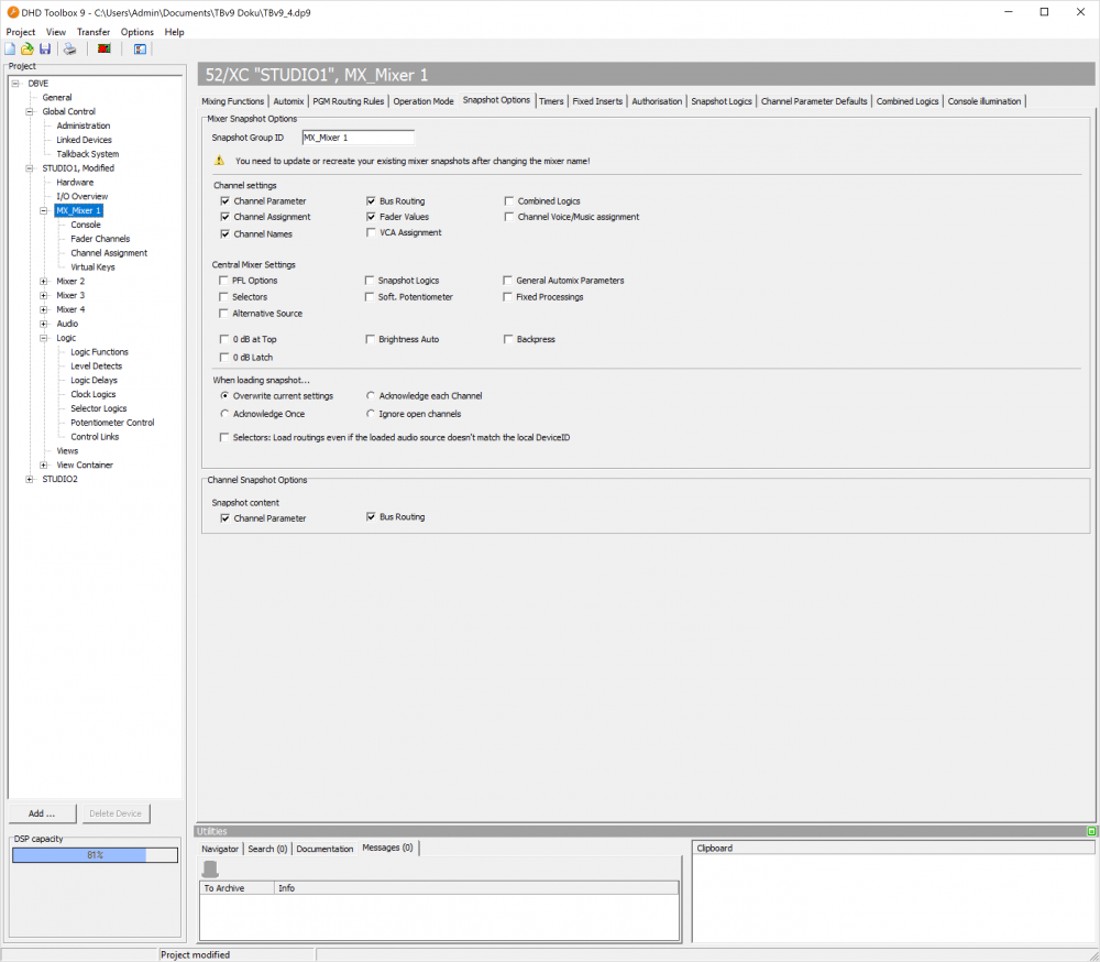 Snapshot Options Page.