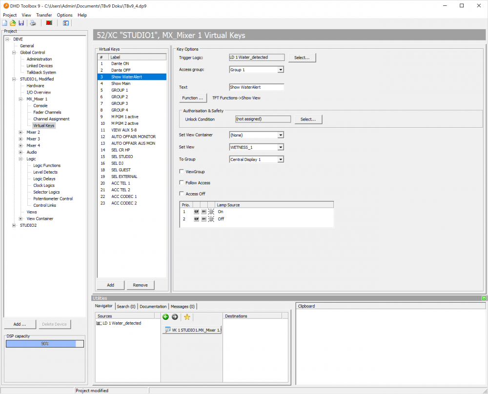 Setting up virtual keys.