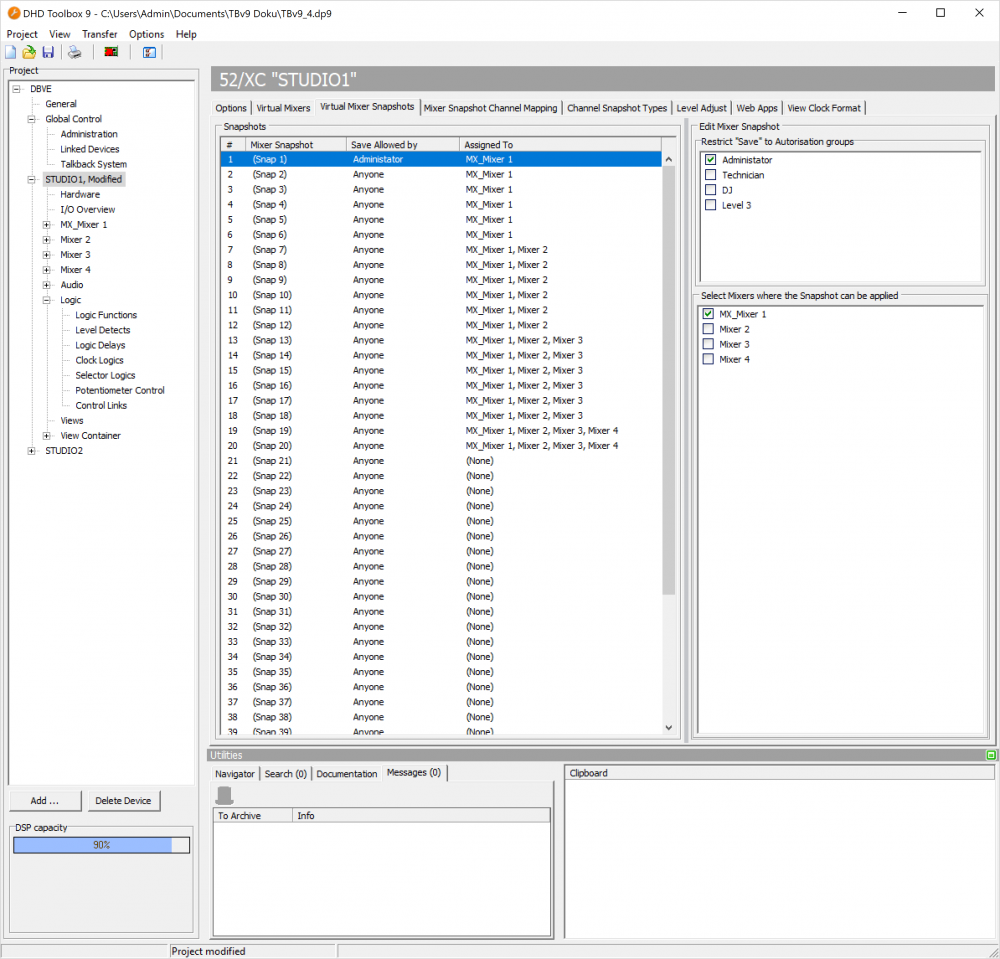 Administrating Virtual Mixer Snapshots.