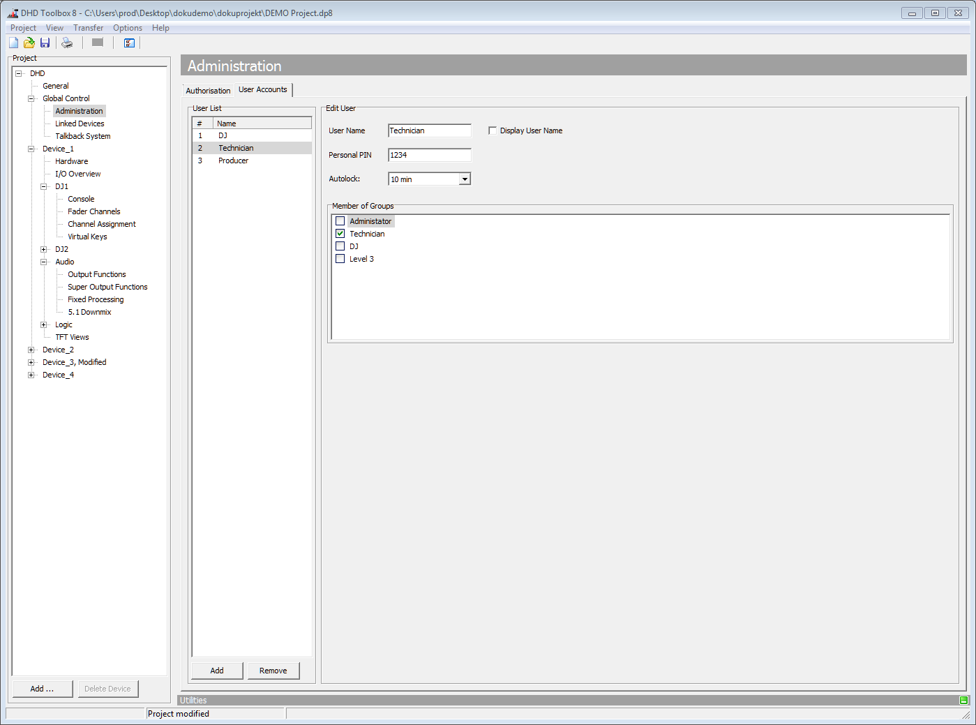 User Accounts, managing users.