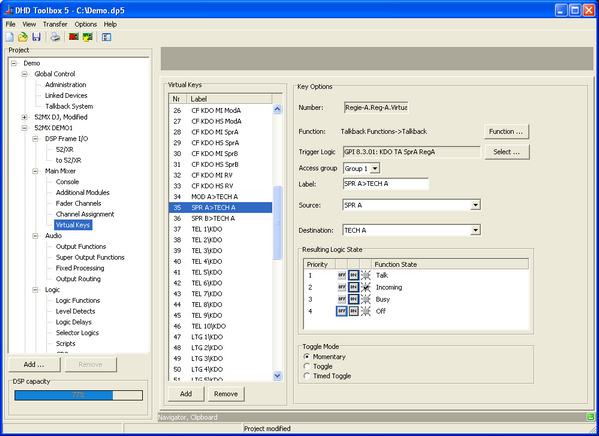 Setting up virtual keys